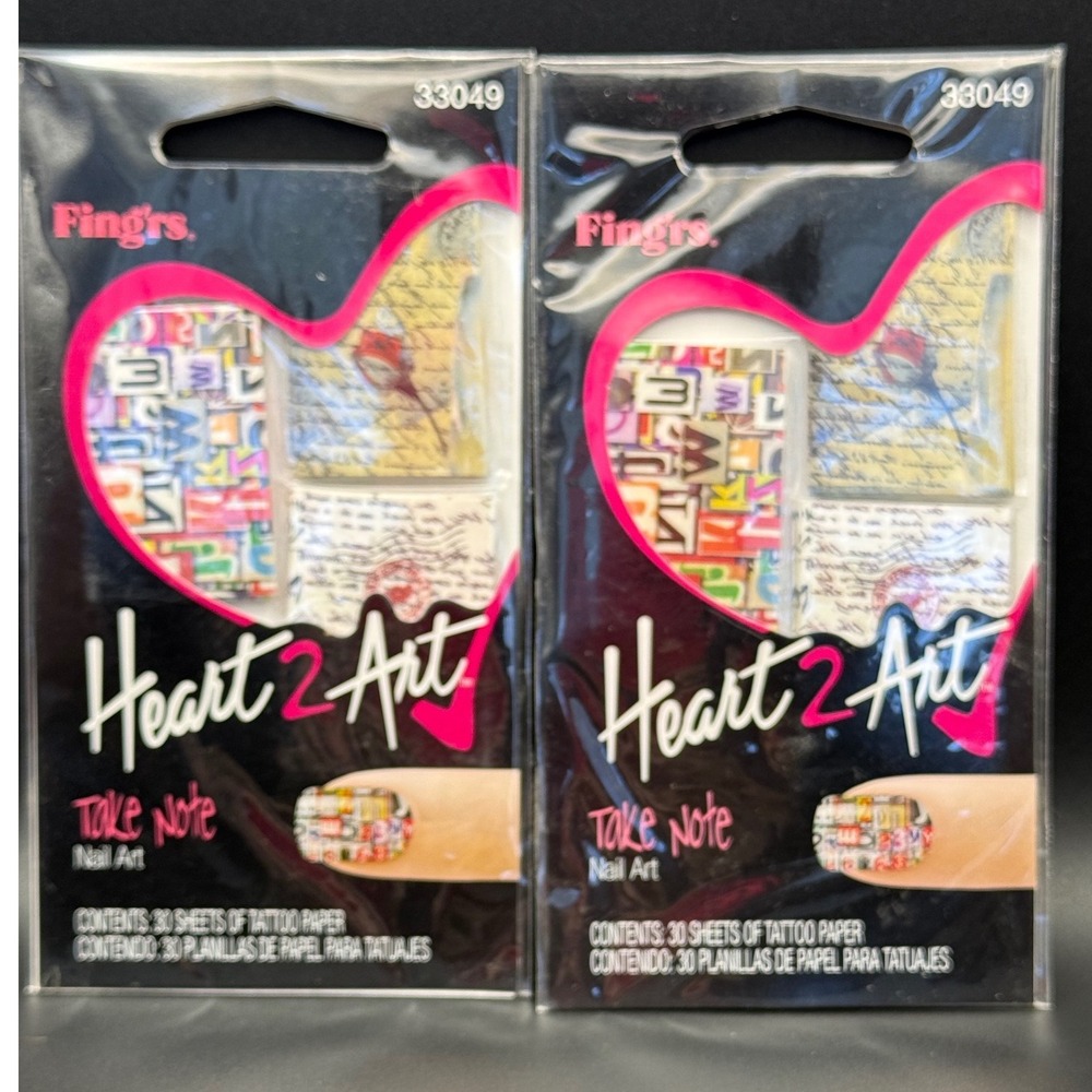 Fingrs Heart 2 Art Take Note Nail Art Tattoo Paper Sheets 2 Pack 30 Sheets Each‎